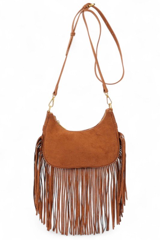 Faux Suede Fringe Boho Crossbody Bag - Demented Sisters