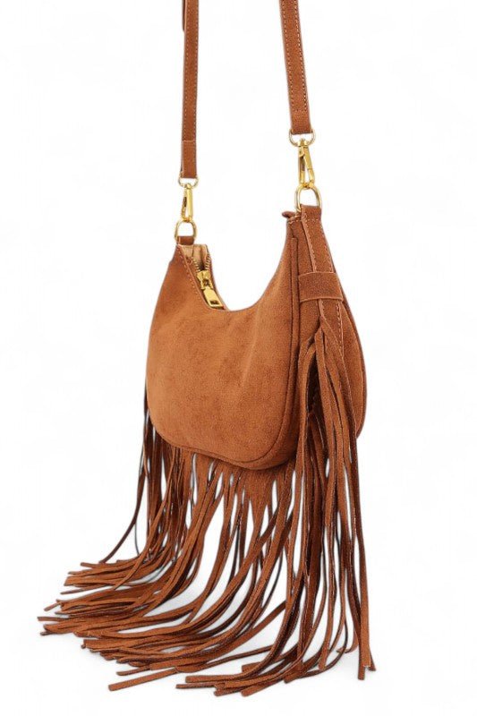 Faux Suede Fringe Boho Crossbody Bag - Demented Sisters