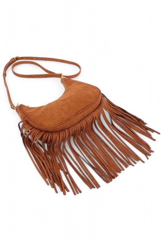 Faux Suede Fringe Boho Crossbody Bag - Demented Sisters