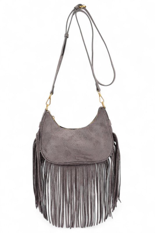 Faux Suede Fringe Boho Crossbody Bag - Demented Sisters
