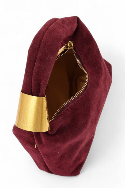 Faux Suede Top Handle Convertible Swing Clutch - Demented Sisters