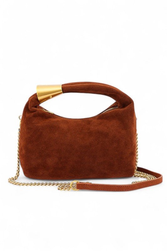 Faux Suede Top Handle Convertible Swing Clutch - Demented Sisters