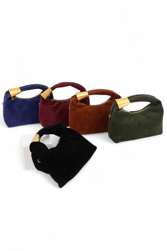 Faux Suede Top Handle Convertible Swing Clutch - Demented Sisters