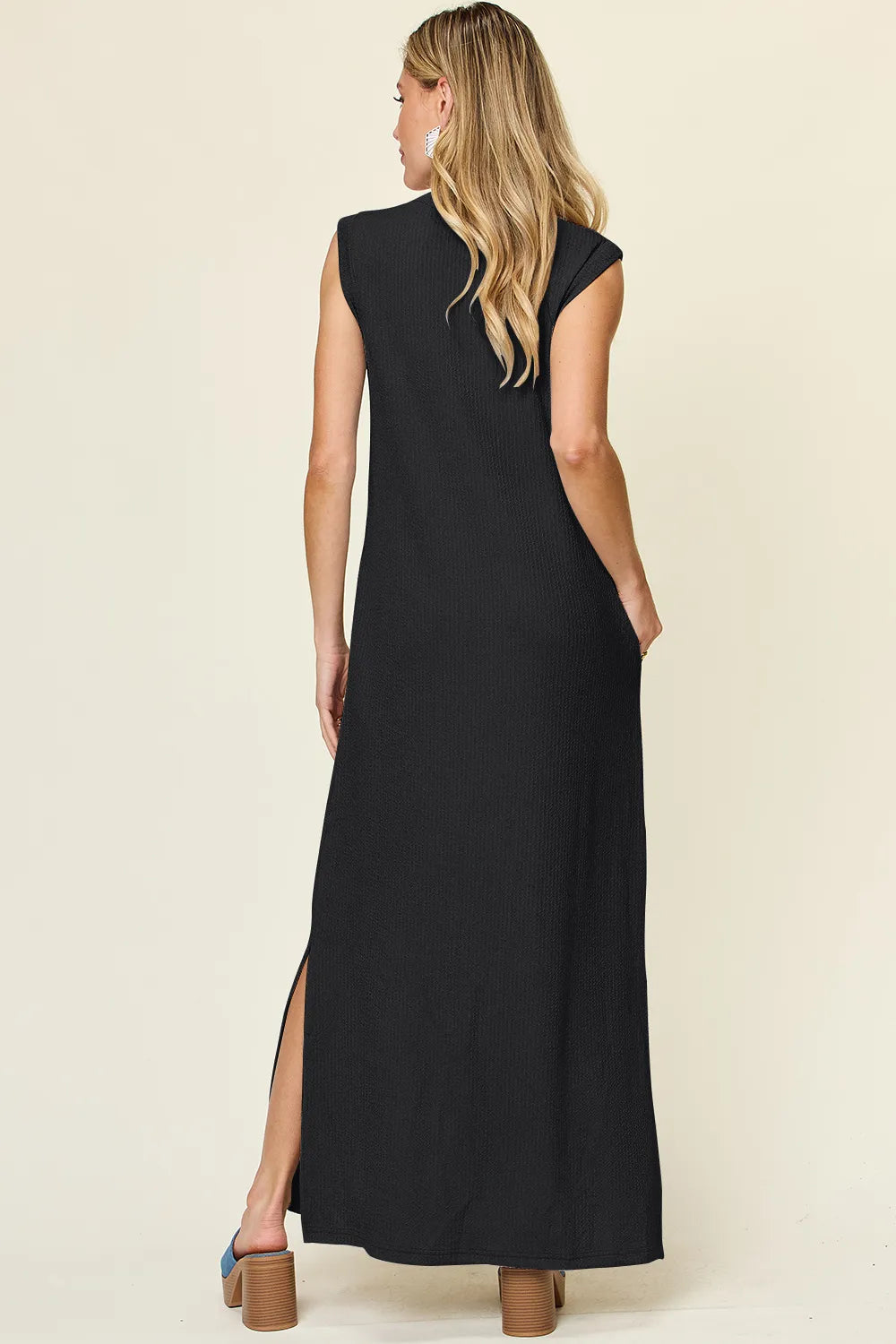 Double Take Full Size Texture Mock Neck Sleeveless Maxi Dress - Demented Sisters