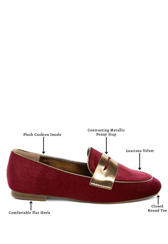 Malta Penny Strap Velvet Loafers - Demented Sisters
