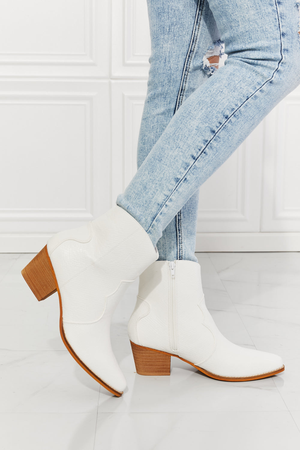 MMShoes Watertower Town Faux Leather Western Ankle Boots in White - Demented Sisters