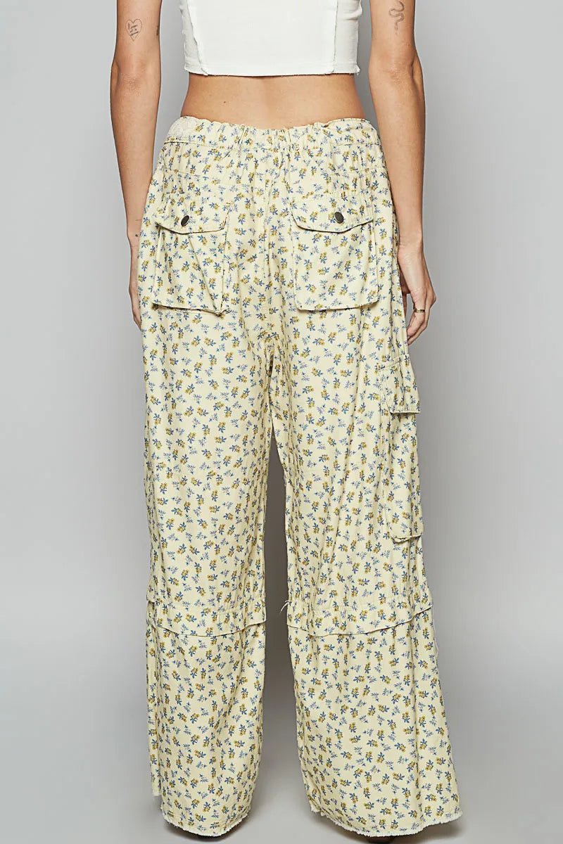 POL Floral Cargo Wide Leg Pants with Lace Drawstring - Demented Sisters