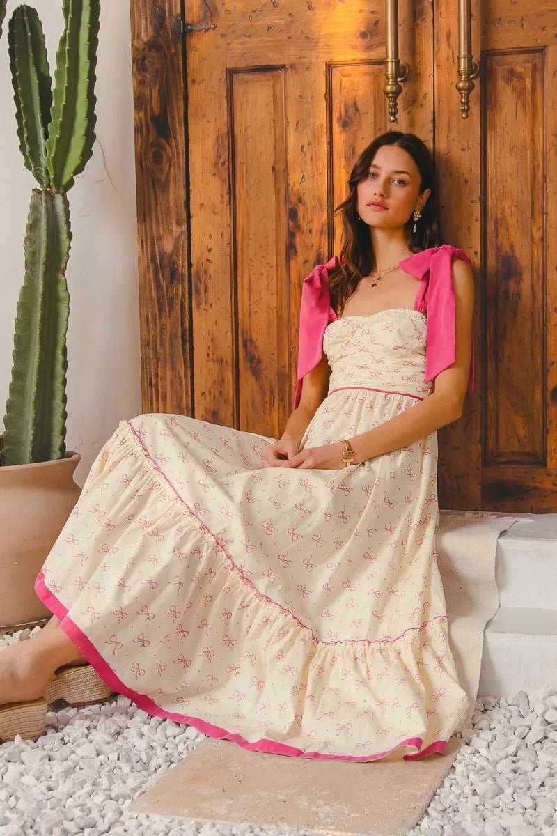 SO ME Ribbon Flowy Maxi Dress with Contrast Trim - Demented Sisters