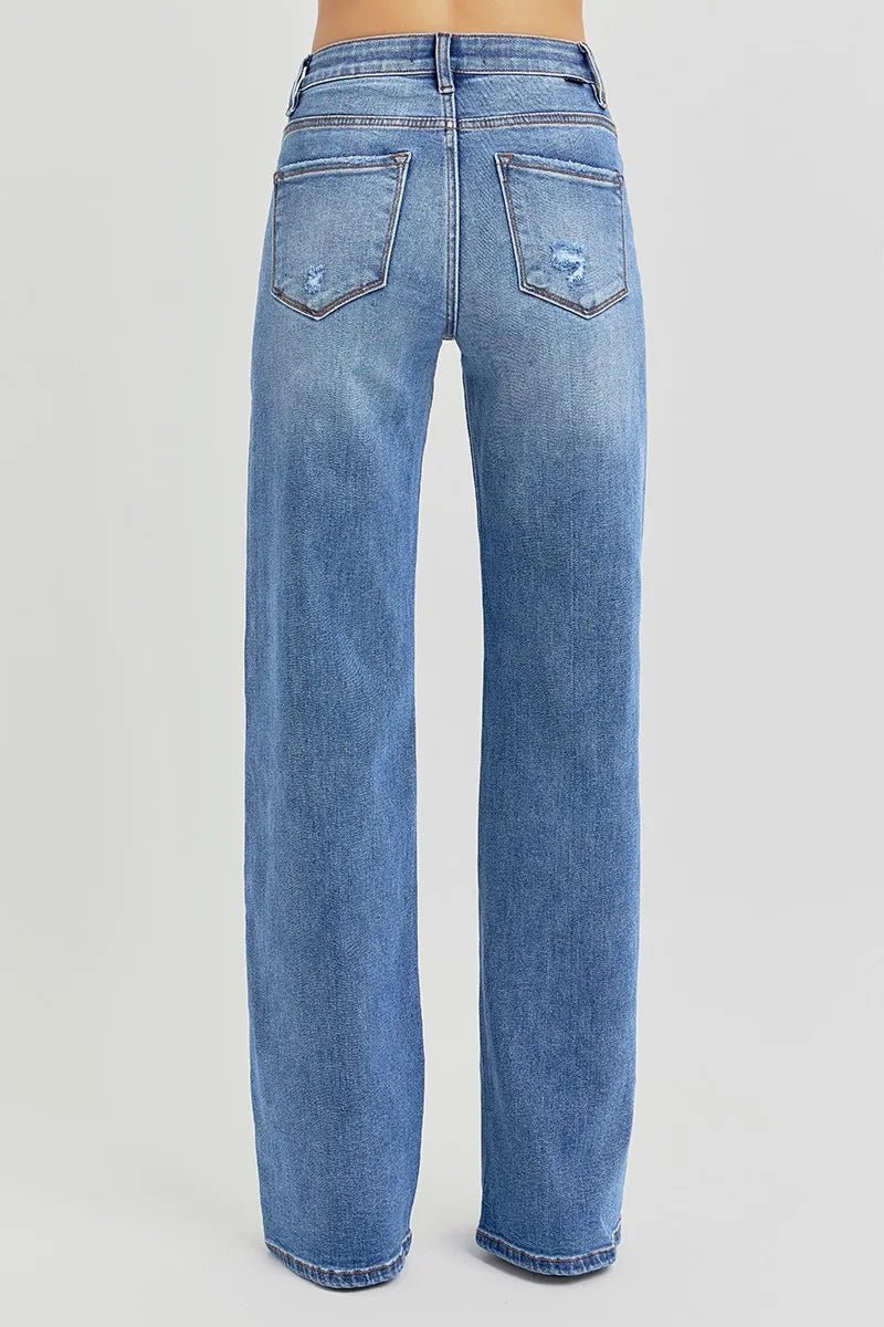 RISEN Full Size Tummy Control Elastic Band High Rise Wide Jeans Plus Size - Demented Sisters
