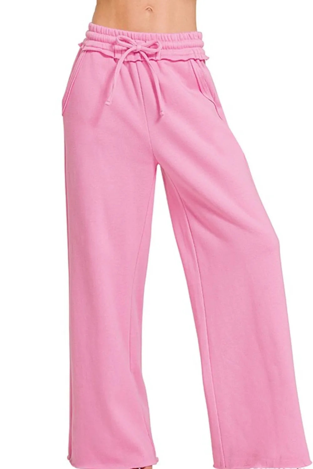 Zenana Fleece Exposed Seam Wide Leg Sweatpants - Demented Sisters
