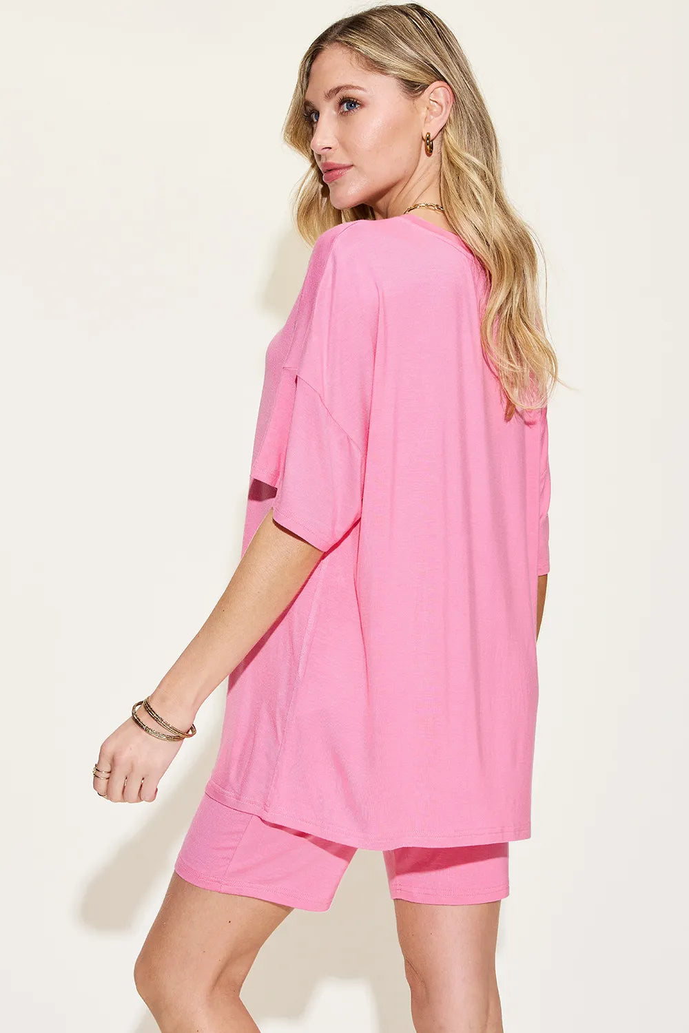 Basic Bae Full Size V - Neck Drop Shoulder T-Shirt and Shorts Set - Demented Sisters