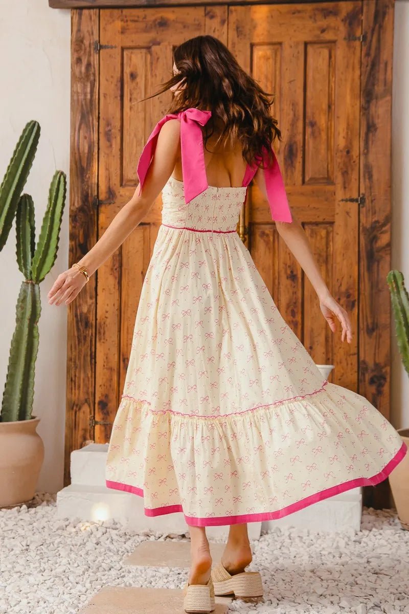 SO ME Ribbon Flowy Maxi Dress with Contrast Trim - Demented Sisters
