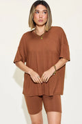 Basic Bae Full Size V - Neck Drop Shoulder T-Shirt and Shorts Set - Demented Sisters