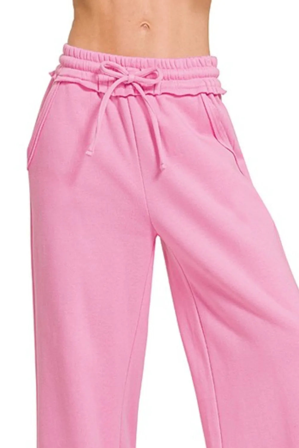 Zenana Fleece Exposed Seam Wide Leg Sweatpants - Demented Sisters