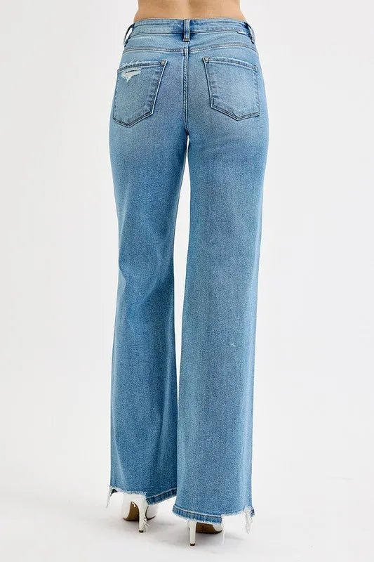 RISEN Full Size Distressed Wide Leg Jeans Plus Size - Demented Sisters