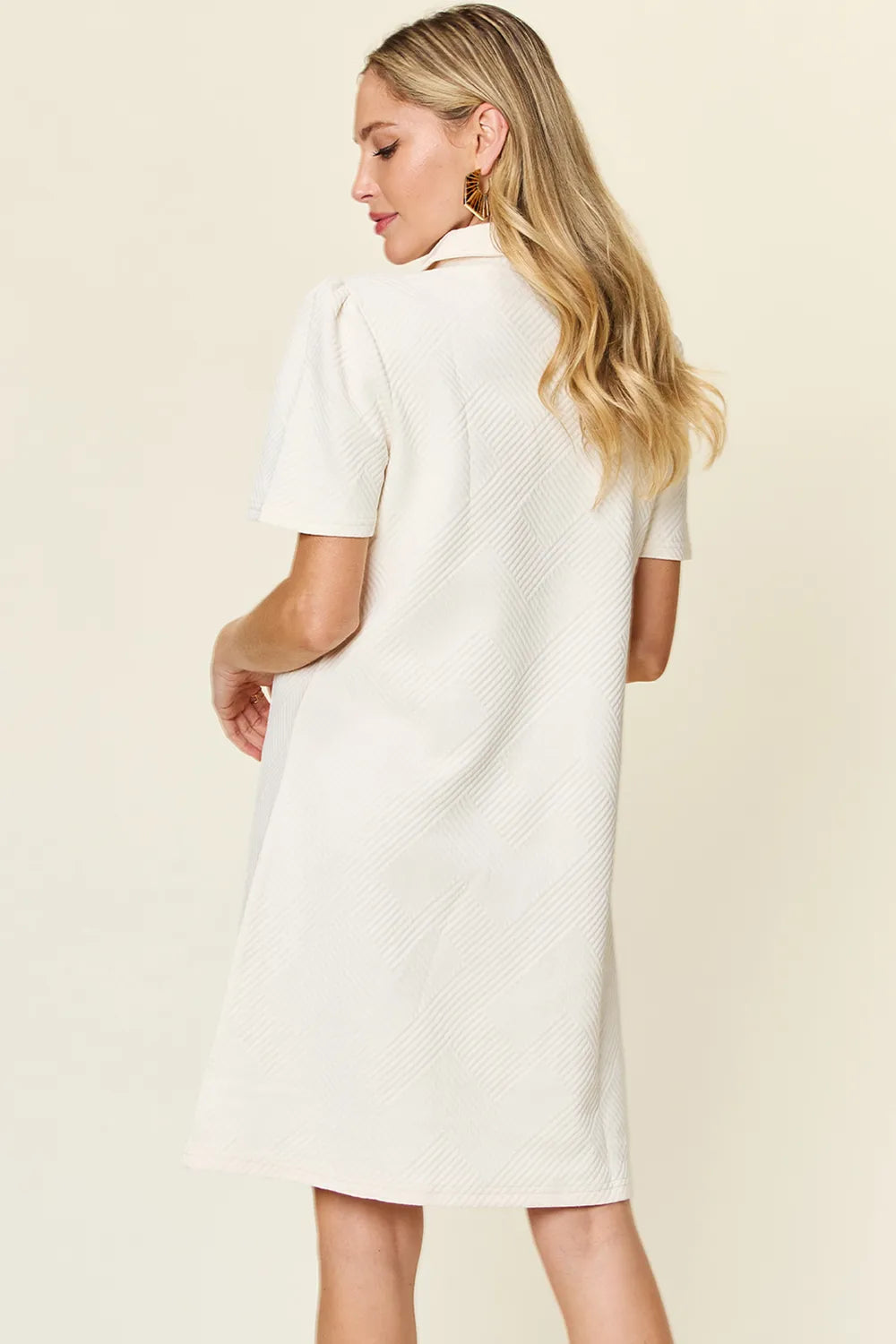 Double Take Full Size Texture Collared Neck Short Sleeve Dress - Demented Sisters