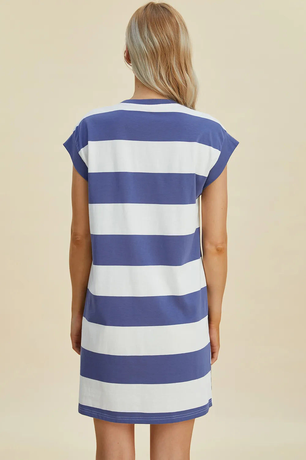 Basic Bae Full Size Striped Round Neck Cap Sleeve Mini Dress - Demented Sisters