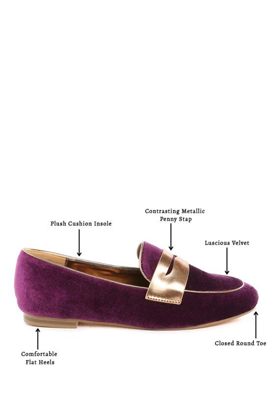 Malta Penny Strap Velvet Loafers - Demented Sisters