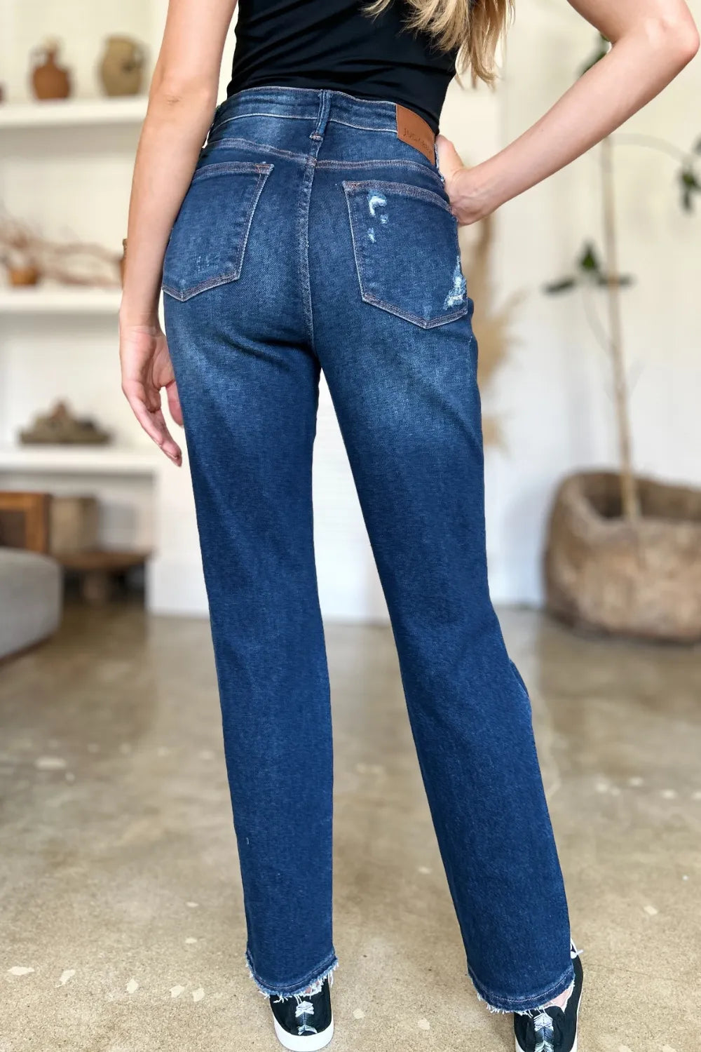 Judy Blue Full Size High Waist Rigid Magic Heavy Destroy Straight Jeans - Demented Sisters