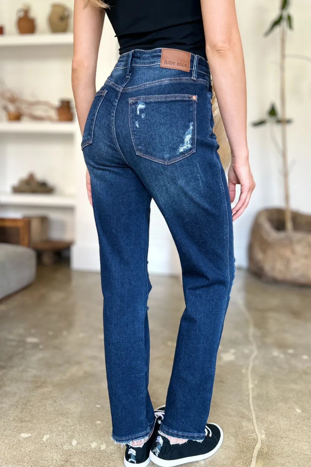 Judy Blue Full Size High Waist Rigid Magic Heavy Destroy Straight Jeans - Demented Sisters
