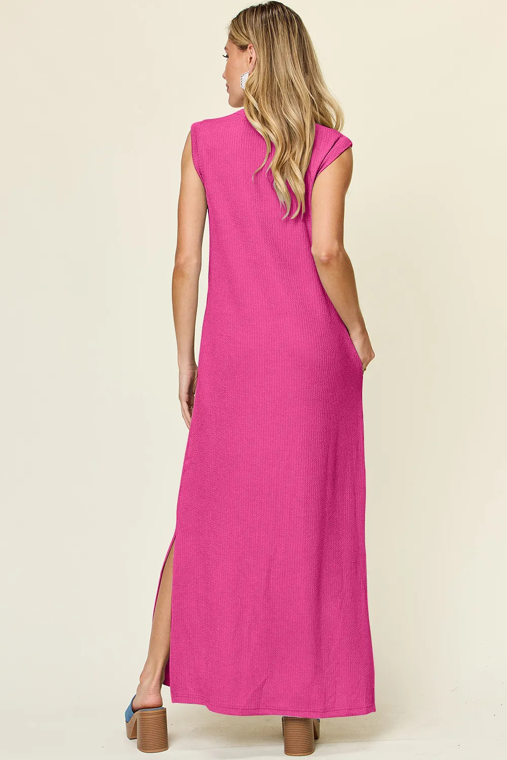 Double Take Full Size Texture Mock Neck Sleeveless Maxi Dress - Demented Sisters