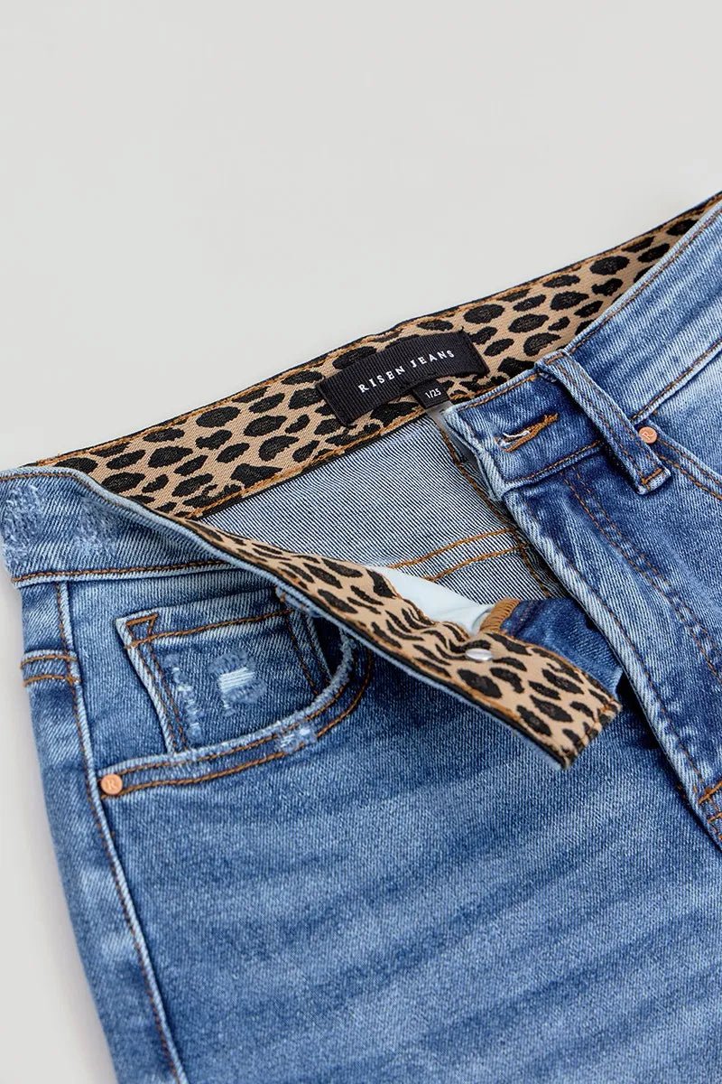RISEN Full Size Tummy Control Elastic Band High Rise Wide Jeans Plus Size - Demented Sisters