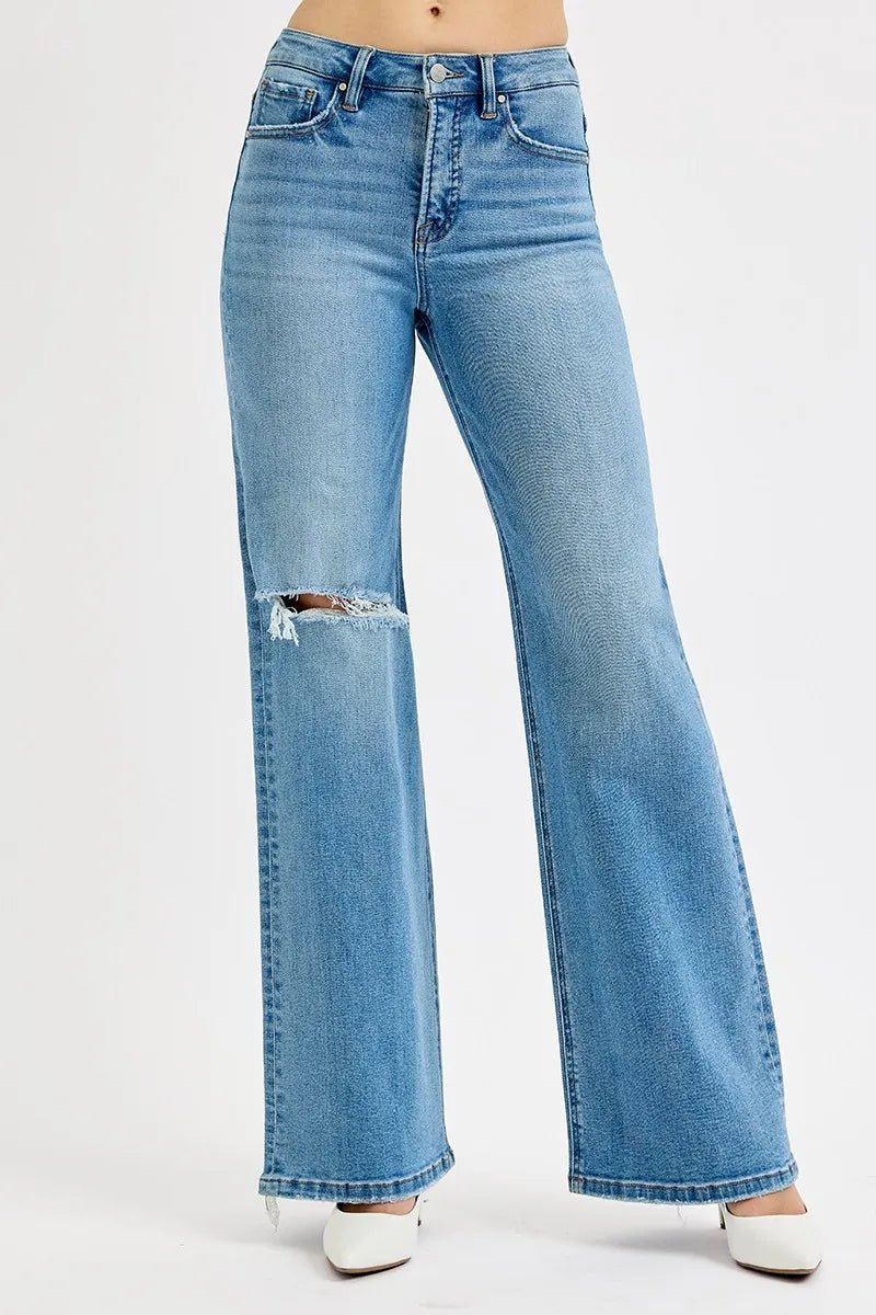 RISEN Full Size Distressed Wide Leg Jeans Plus Size - Demented Sisters