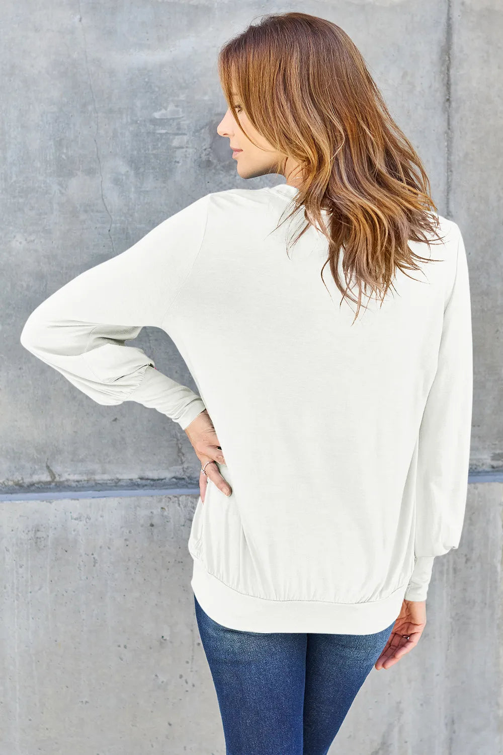 Basic Bae Full Size V - Neck Lantern Sleeve Top - Demented Sisters
