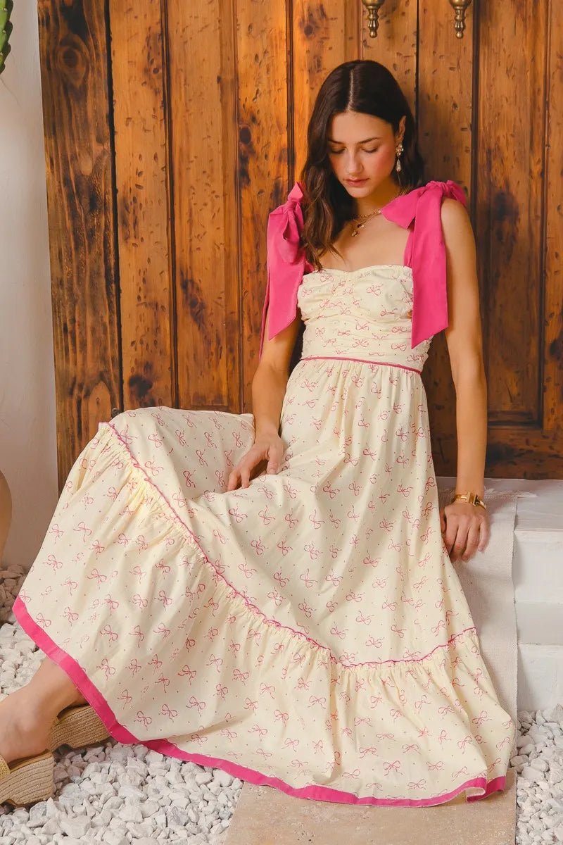 SO ME Ribbon Flowy Maxi Dress with Contrast Trim - Demented Sisters