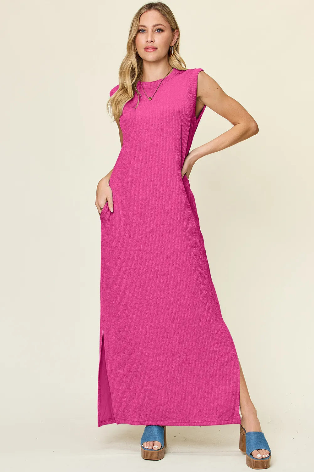 Double Take Full Size Texture Mock Neck Sleeveless Maxi Dress - Demented Sisters