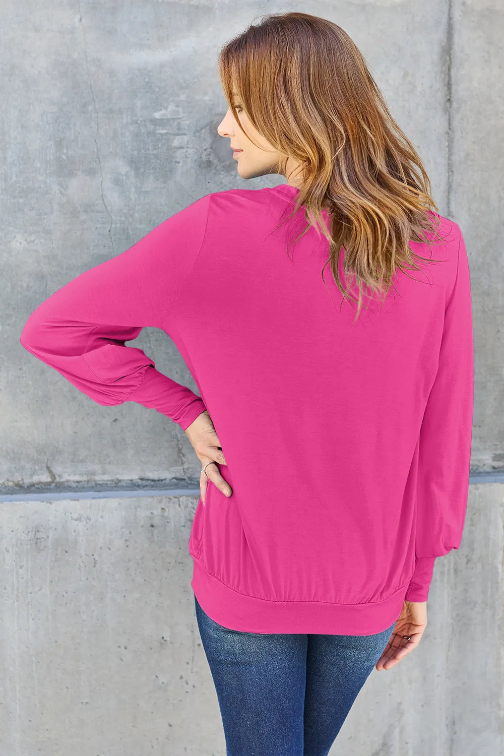 Basic Bae Full Size V - Neck Lantern Sleeve Top - Demented Sisters