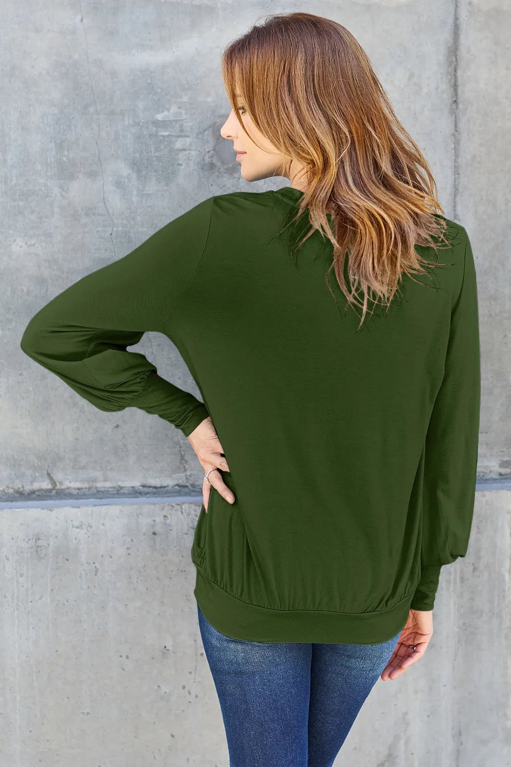 Basic Bae Full Size V - Neck Lantern Sleeve Top - Demented Sisters