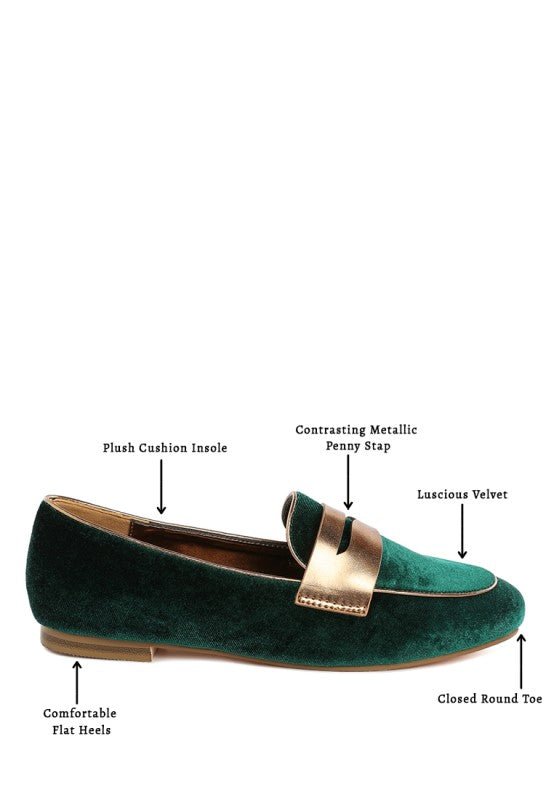 Malta Penny Strap Velvet Loafers - Demented Sisters