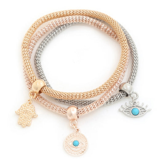 Evil Eye Hamsa Hand Charm Bracelet Set - Demented Sisters