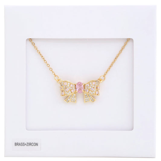 Rhinestone Bow Metal Necklace - Demented Sisters