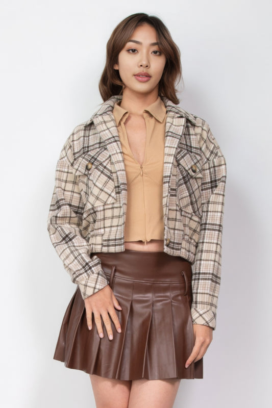 Plaid Button-down Crop Jacket - Demented Sisters