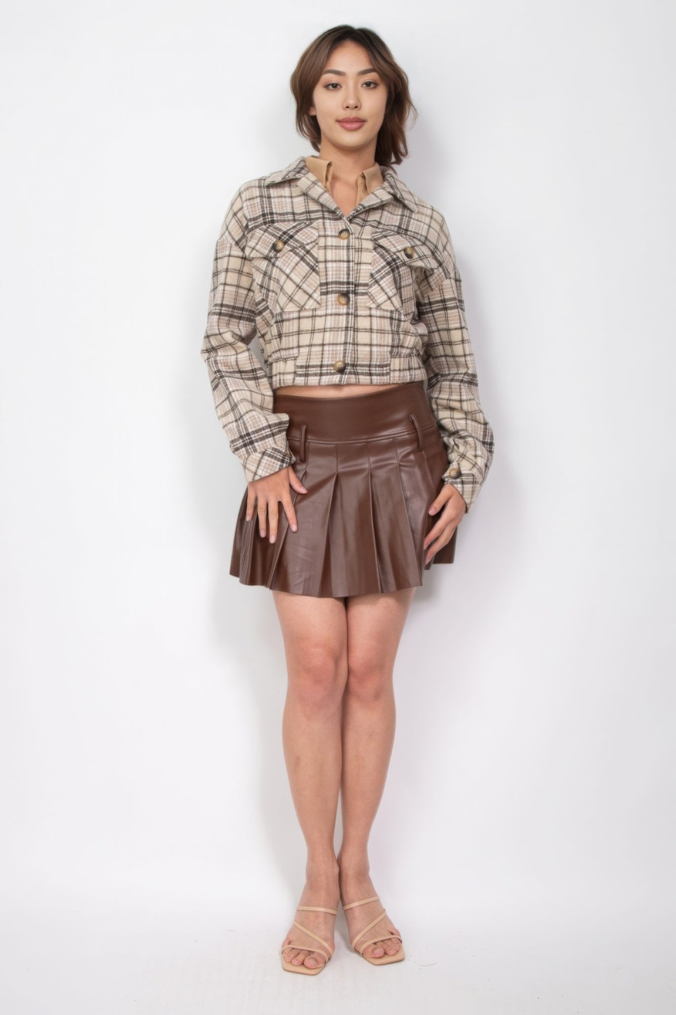 Plaid Button-down Crop Jacket - Demented Sisters