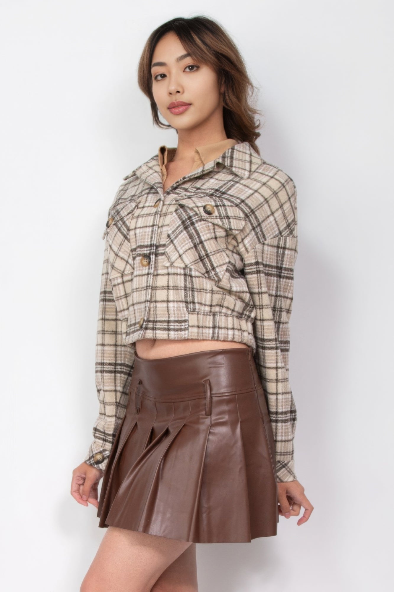 Plaid Button-down Crop Jacket - Demented Sisters