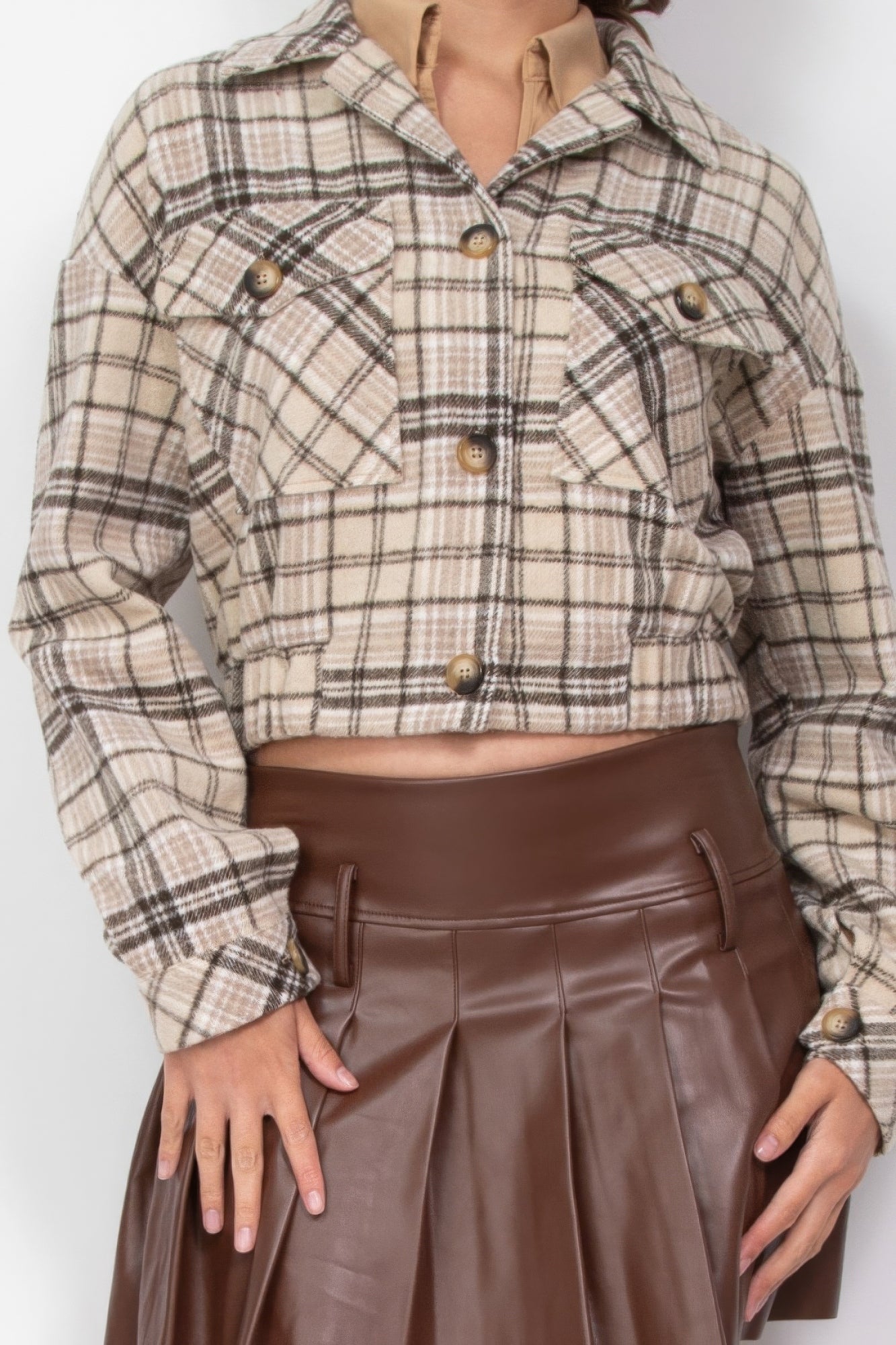 Plaid Button-down Crop Jacket - Demented Sisters