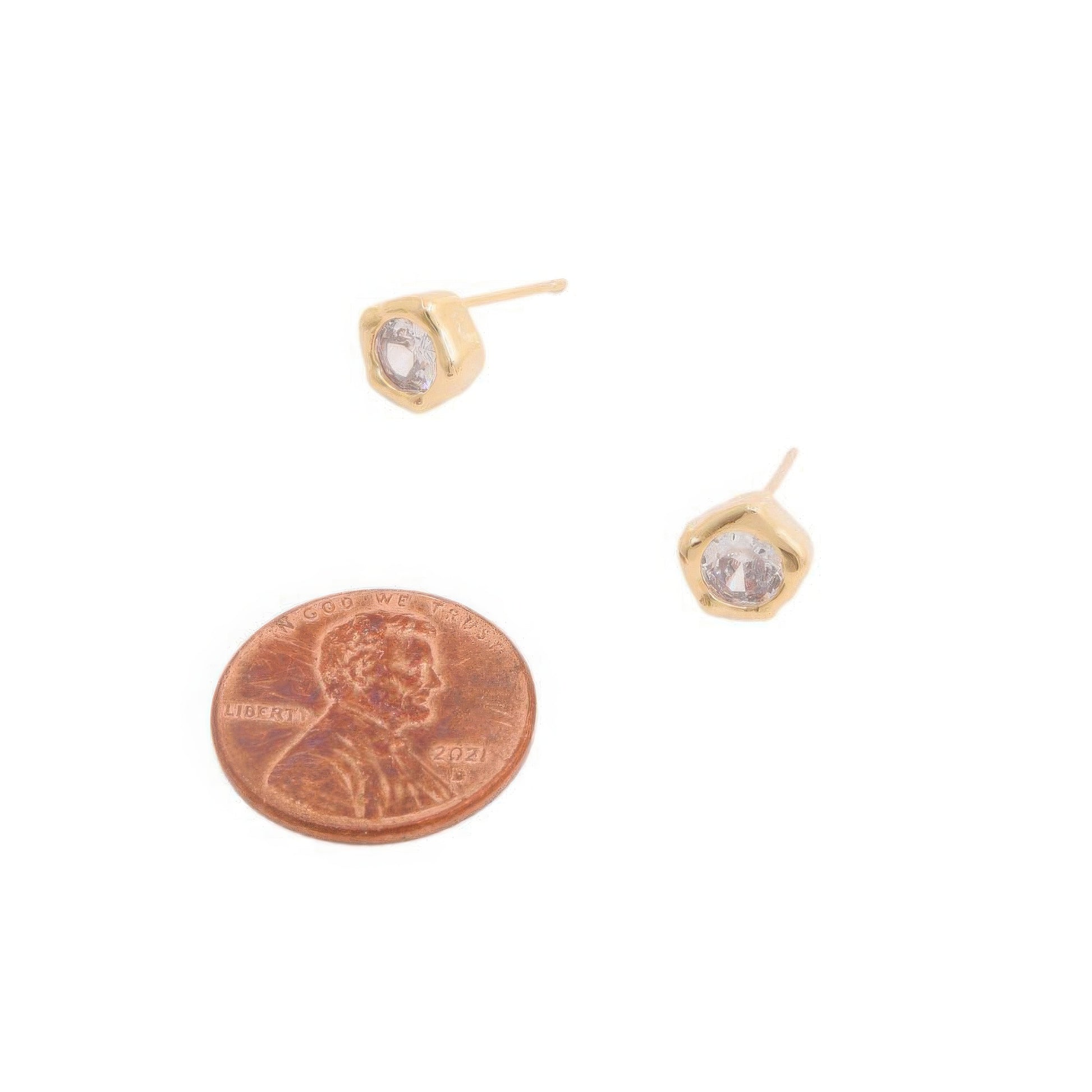 14k Gold Dipped Cz Stone Stud Earring - Demented Sisters