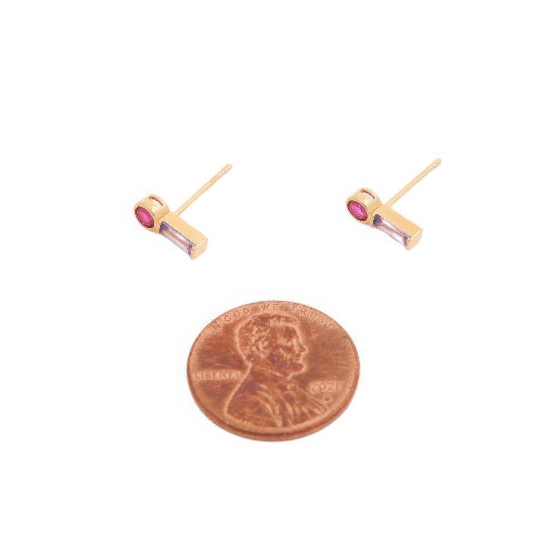 14k Gold Dipped Cz Stone Stud Earring - Demented Sisters