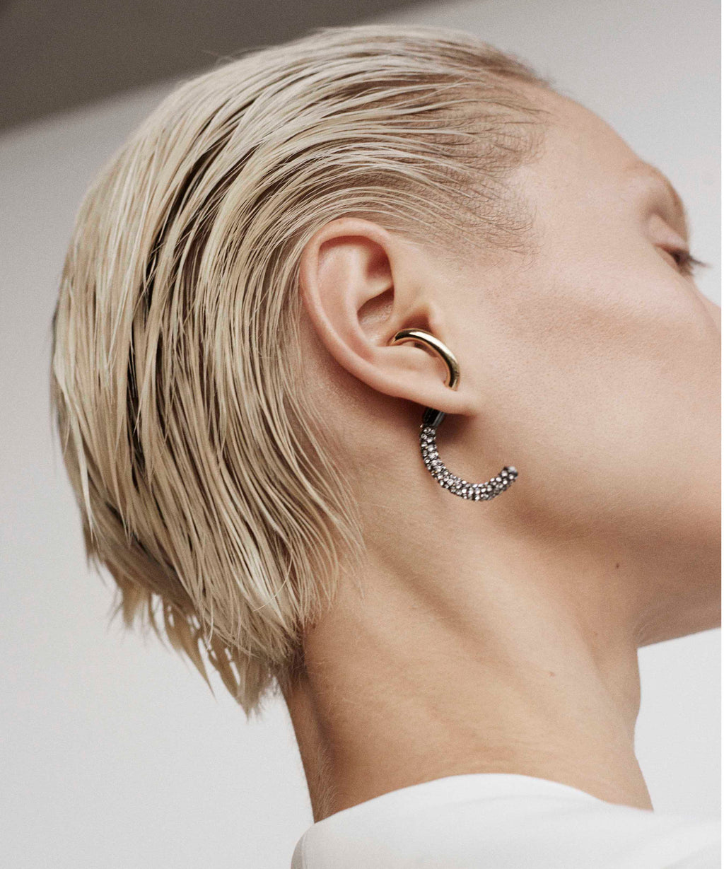 Pave Luna Earrings Gold