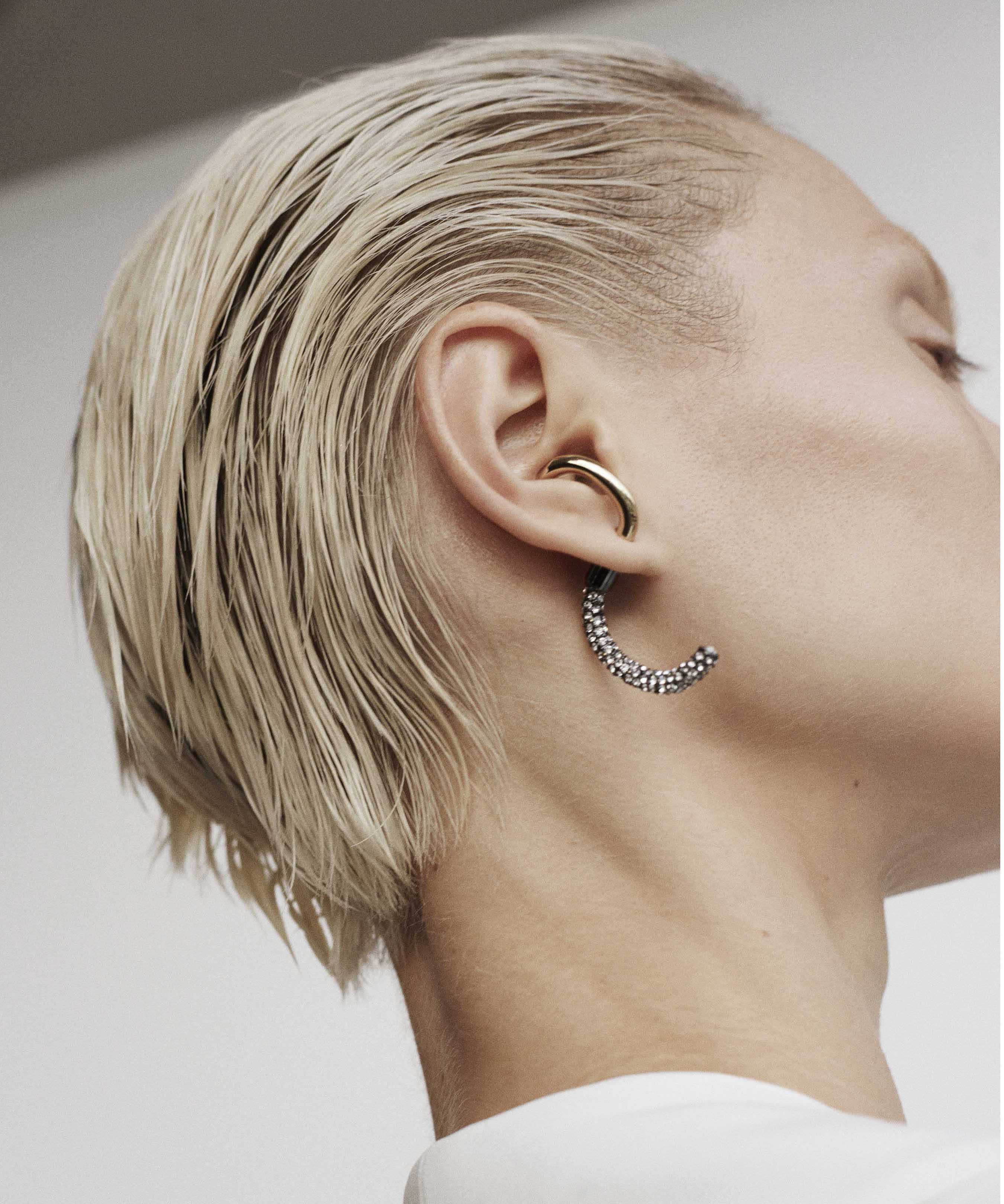 Pave Luna Earrings Gold