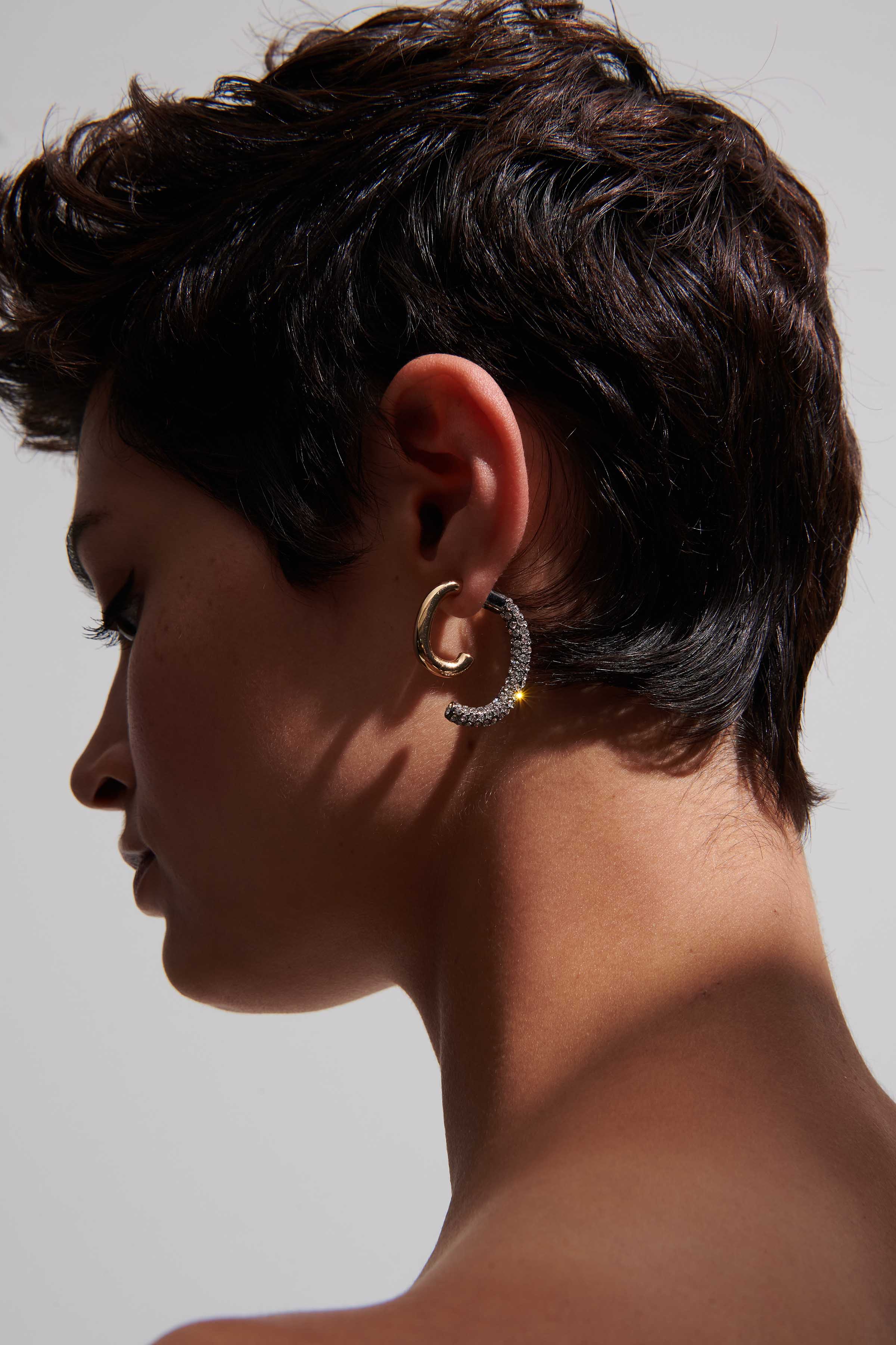 Pave Luna Earrings Gold