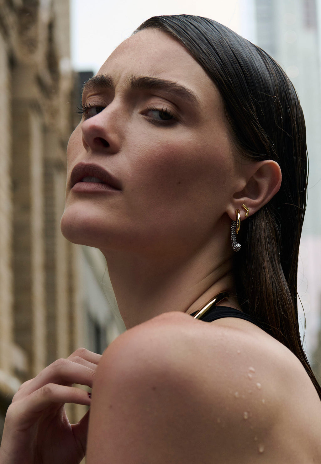 Pave Luna Earrings Gold