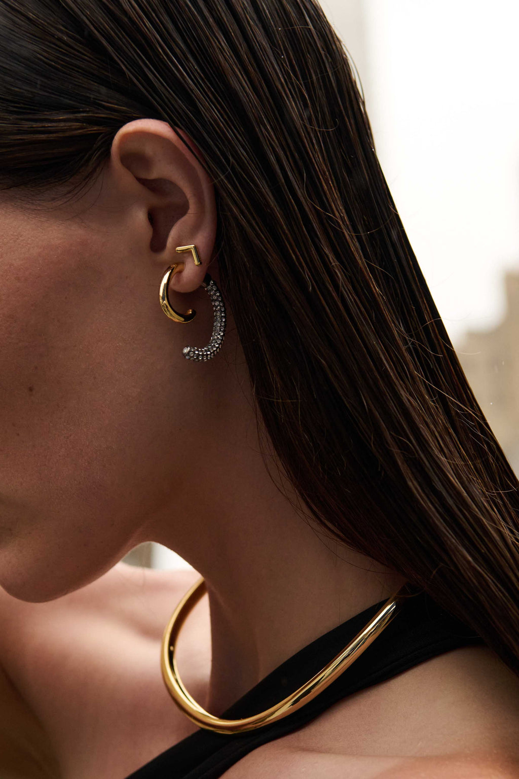 Pave Luna Earrings Gold