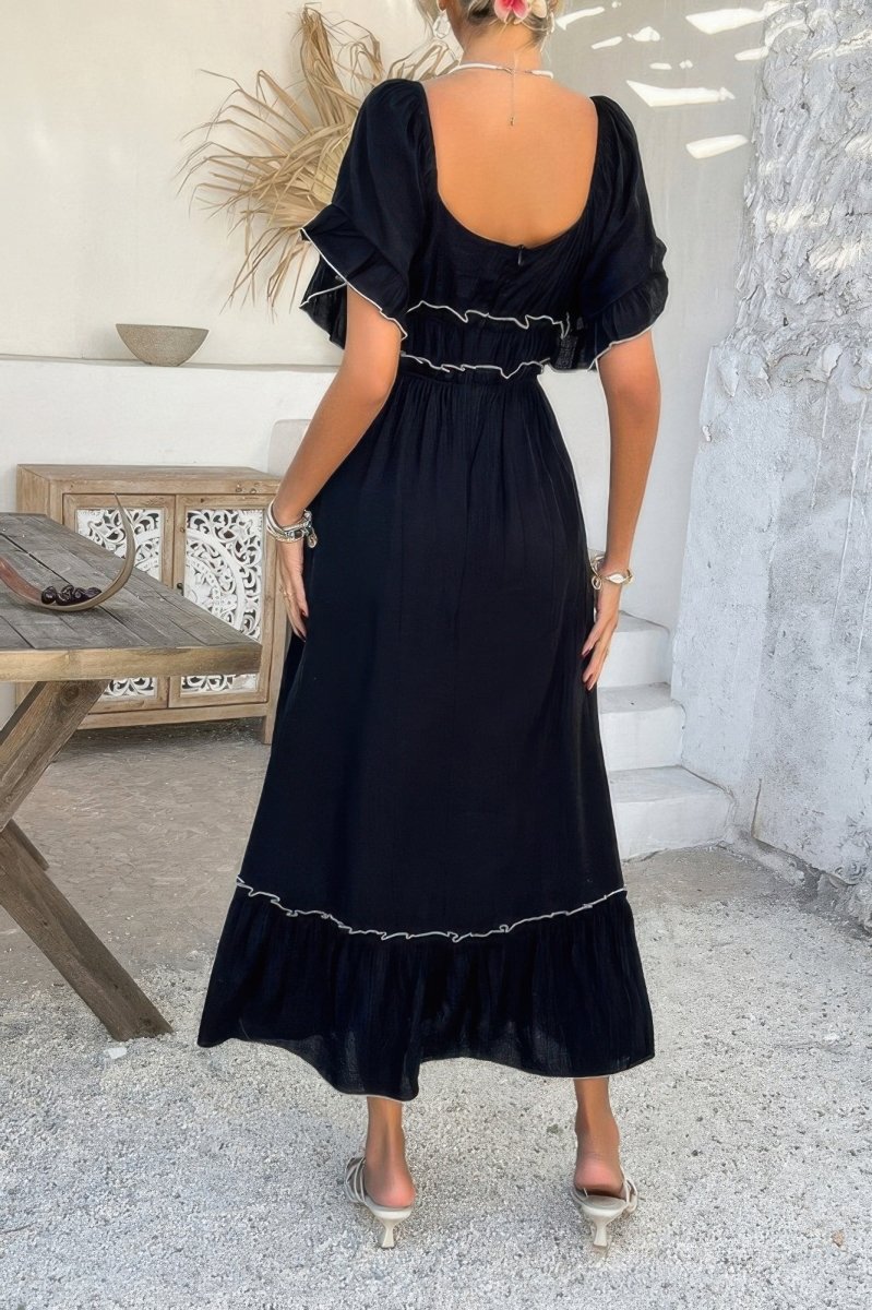 Off Shoulder Bodycon Backless Ruffle Trim Dress - Demented Sisters