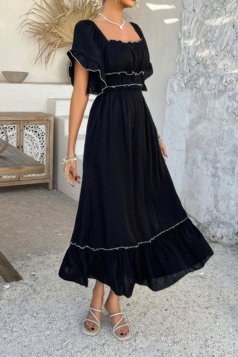 Off Shoulder Bodycon Backless Ruffle Trim Dress - Demented Sisters