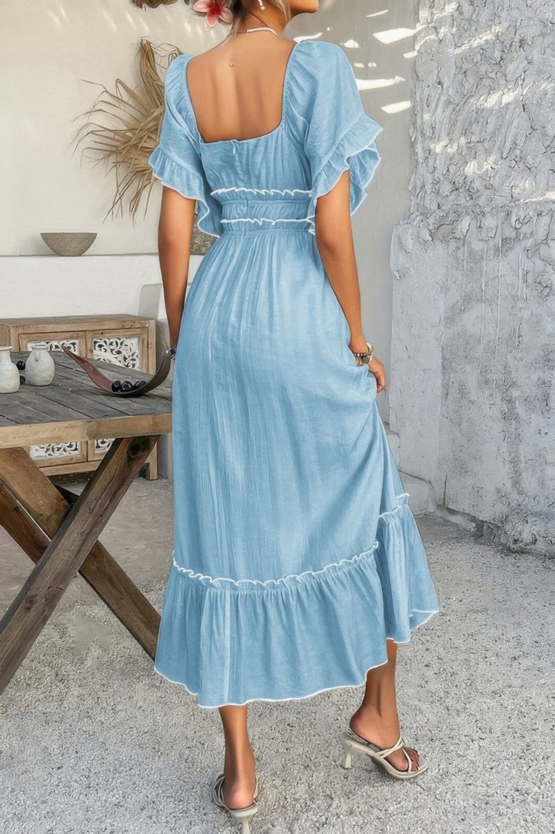 Off Shoulder Bodycon Backless Ruffle Trim Dress - Demented Sisters