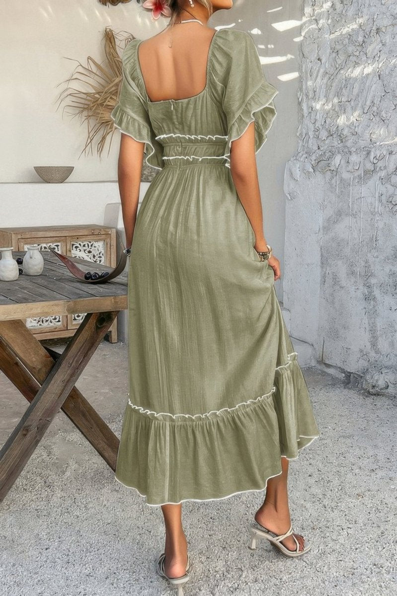 Off Shoulder Bodycon Backless Ruffle Trim Dress - Demented Sisters